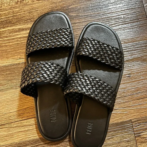 Paige Dakota Basket Weave Slide Sandal (US 7) in Black Leather - Picture 2 of 5